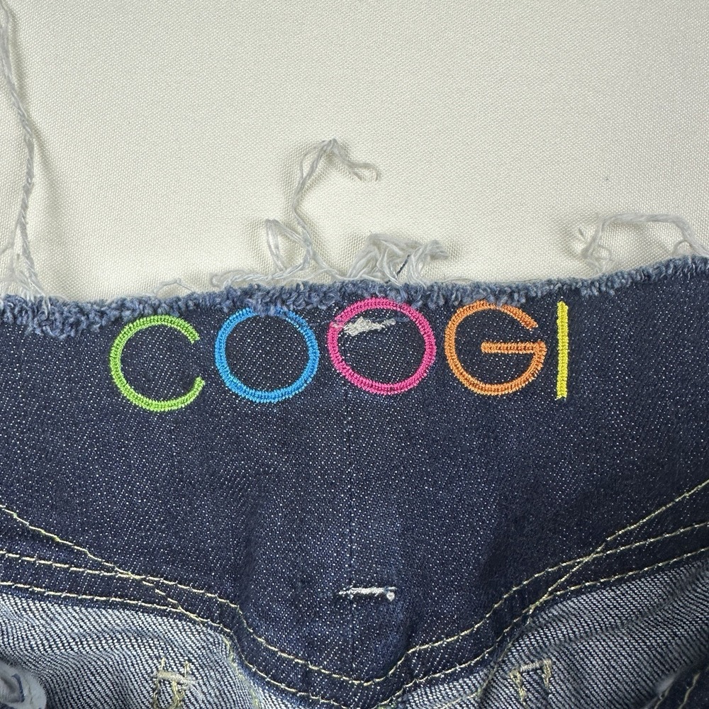 COOGI Y2K Denim Mini Skirt Women's Size 1/2 Jean Skirt Embroidered Distressed - Picture 4 of 12